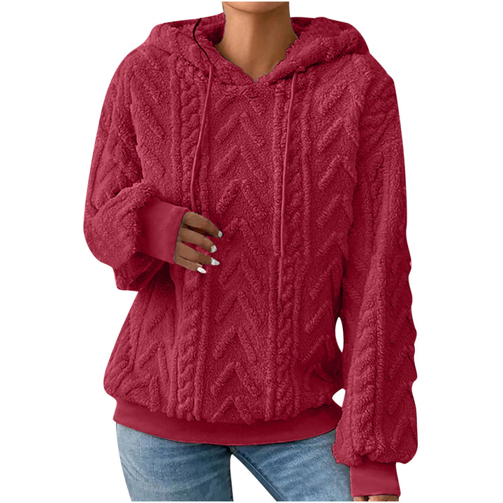 Damen nan kuscheliger Kapuzenpullover mit Zopfmuster Eingrifftaschen und Rippbündchen Drune