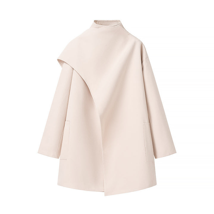Damen Asymmetrischer Wollmix-Mantel mit Cape-Überwurf und Stehkragen Drune