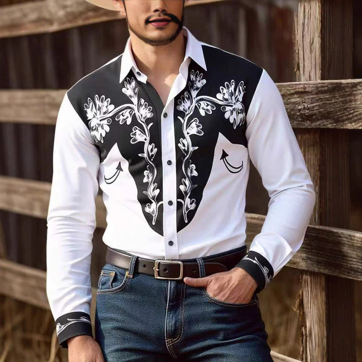 Herren Westernhemd mit dekorativem Design und Stickereien Drune