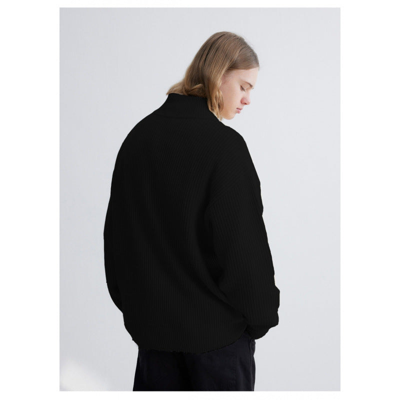 Herren Oversized-Rippenstrick Halbzip-Pullover mit Stehkragen Drune