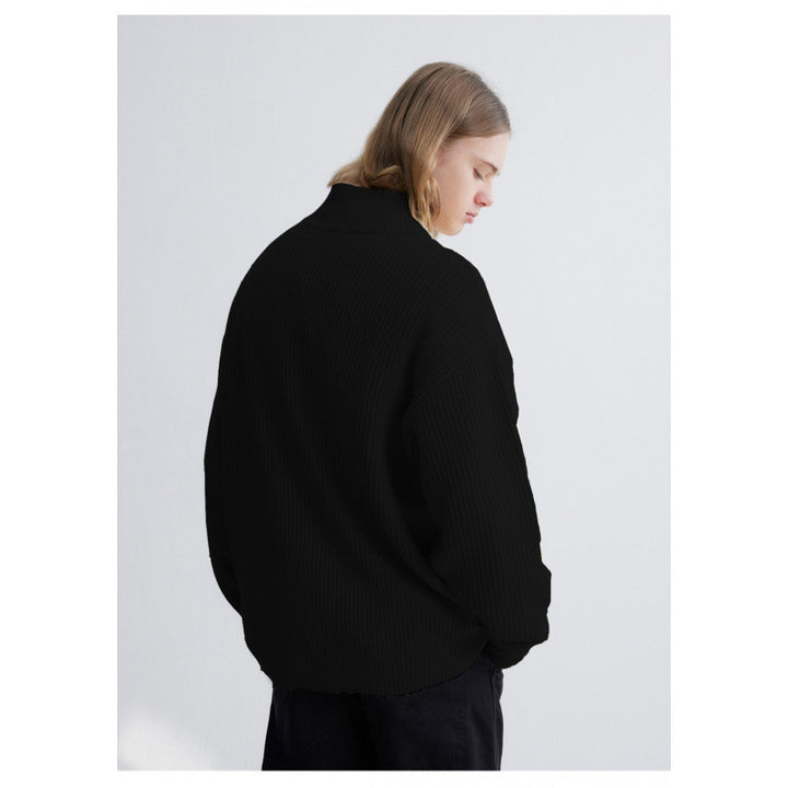 Herren Oversized-Rippenstrick Halbzip-Pullover mit Stehkragen Drune