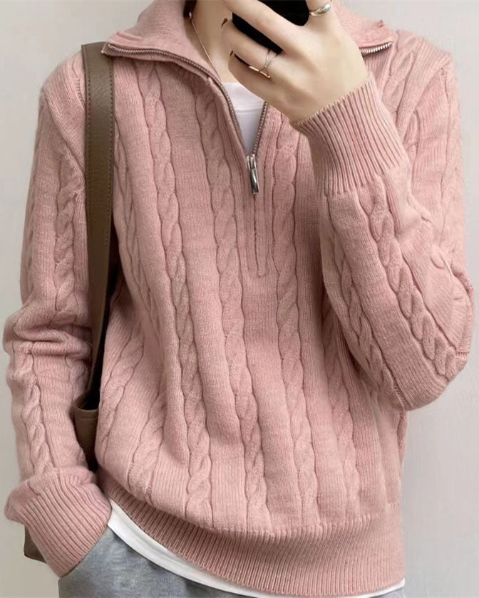 Drune Vintage Rollkragen Reißverschluss Twist Strickpullover