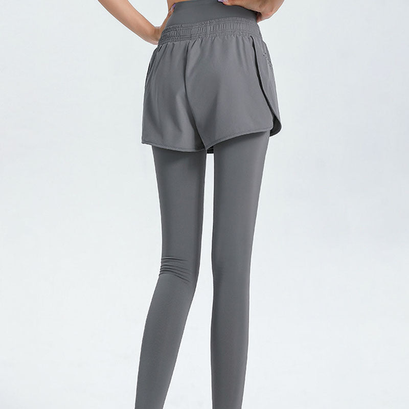 Damen Sportliche Leggings mit integriertem kurzer Shorts Drune