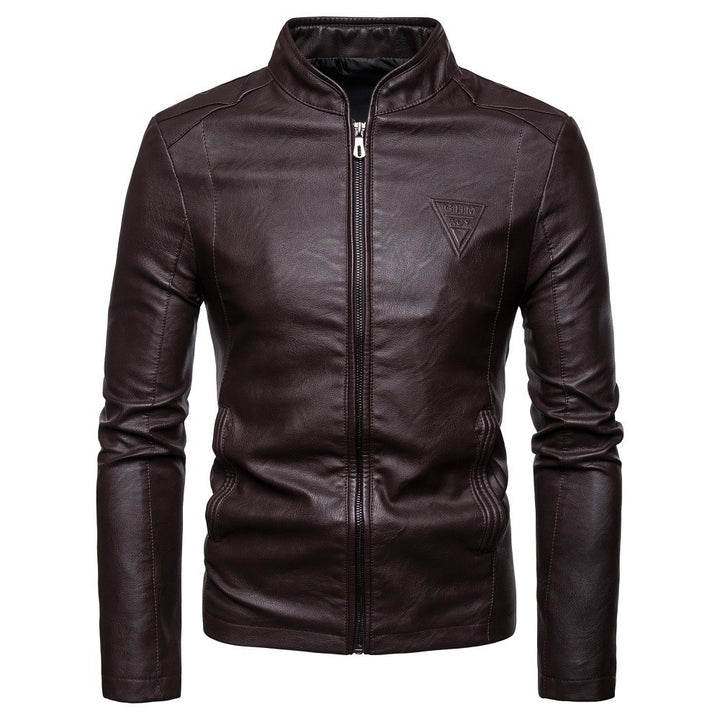 Herren Slim-Fit Kunstlederjacke im Bikerstil mit Stehkragen und Frontreißverschluss Drune