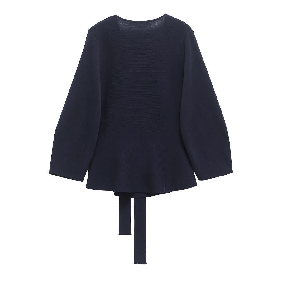 Damen 50+ Wickelcardigan mit V‑Ausschnitt, Taillenband und leichtem Schößchen Drune