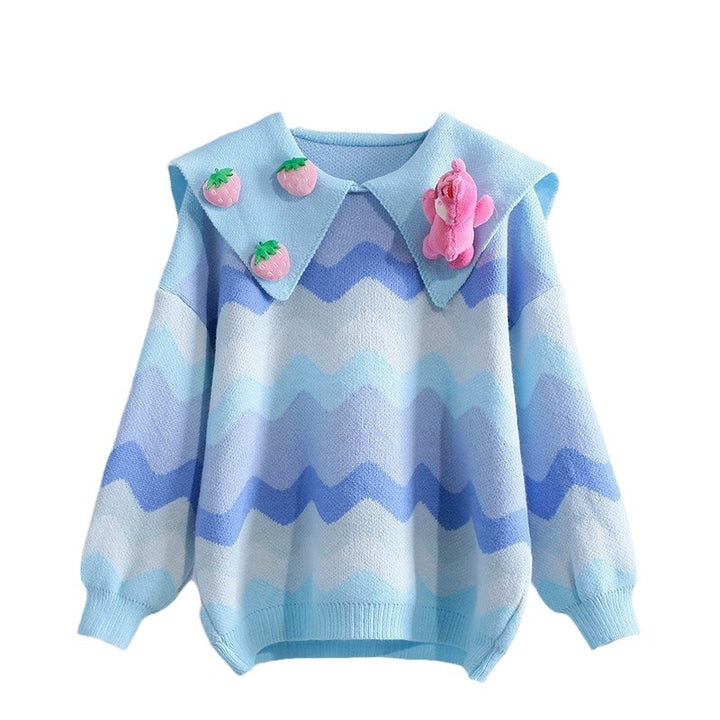 Damen Strickpullover mit verspielten Applikationen und Wellenmuster Drune