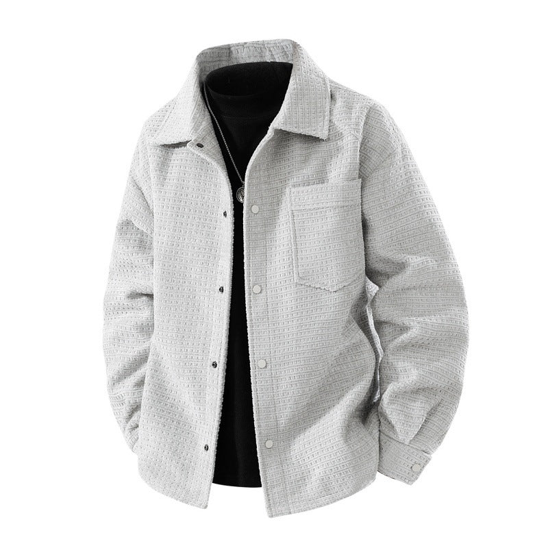 Herren strukturierte Overshirt-Jacke aus Waffelstrickoptik mit Druckknopfverschluss und Brusttasche Drune