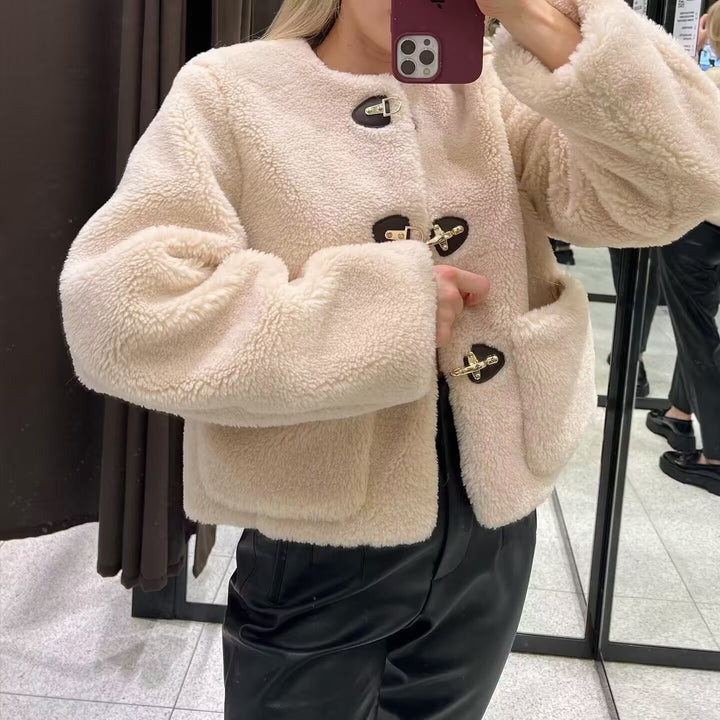 Damen nan Teddyjacke mit Knebelverschlüssen und großen aufgesetzten Taschen Drune