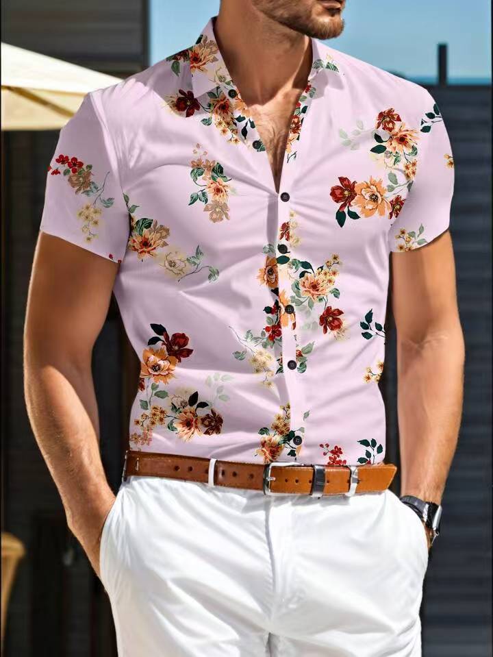 Herren Kurzarm Hemd mit floralem Muster Drune