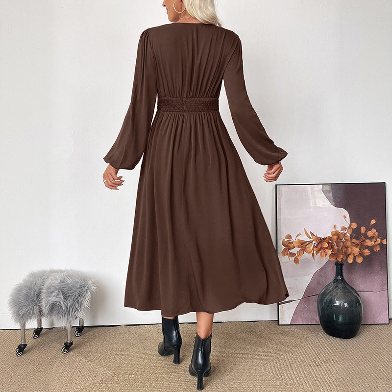 Damen Elegantes Langarm Maxikleid Drune