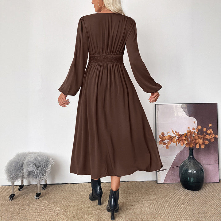 Damen Elegantes Langarm Maxikleid Drune