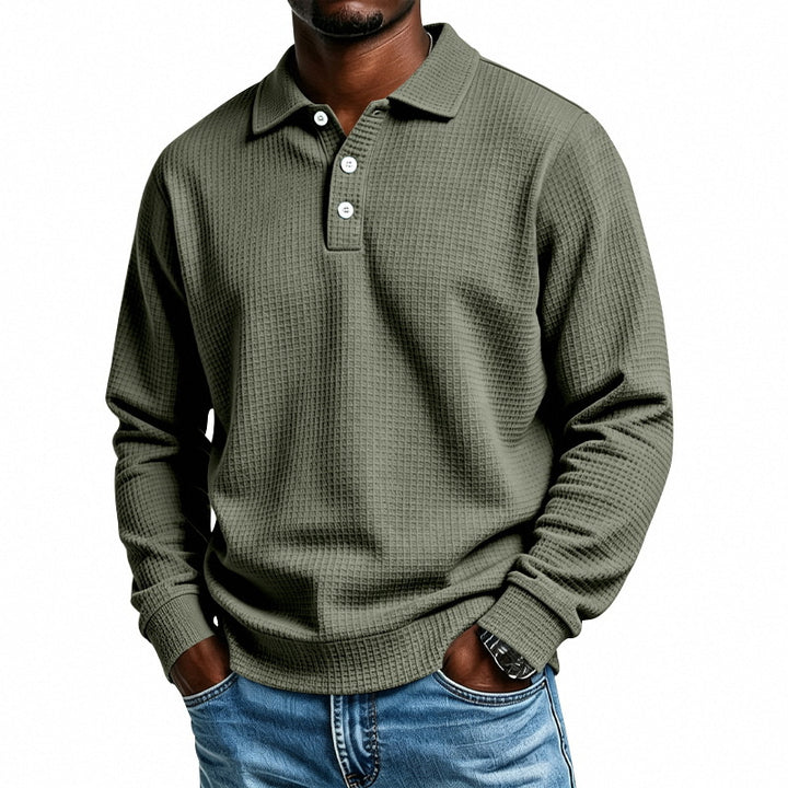 Herren Langarm-Poloshirt mit Waffelstruktur und Baumwollmix Drune