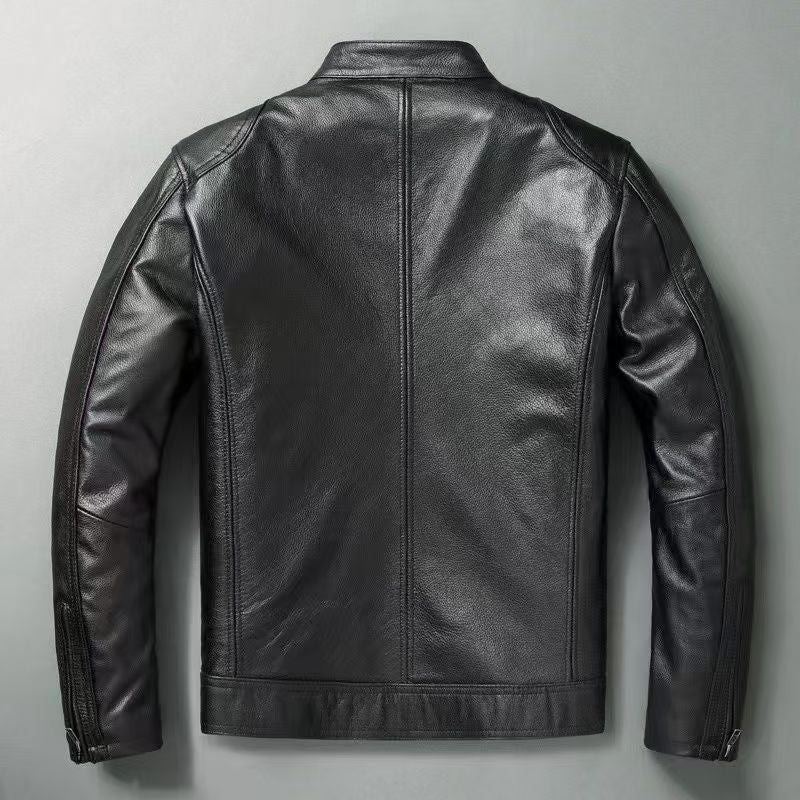 Herren Lederjacke im Vintage-Bikerstil mit Brusttaschen und Reißverschluss Drune