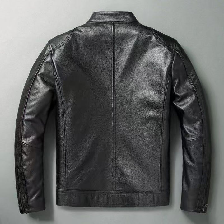 Herren Lederjacke im Vintage-Bikerstil mit Brusttaschen und Reißverschluss Drune