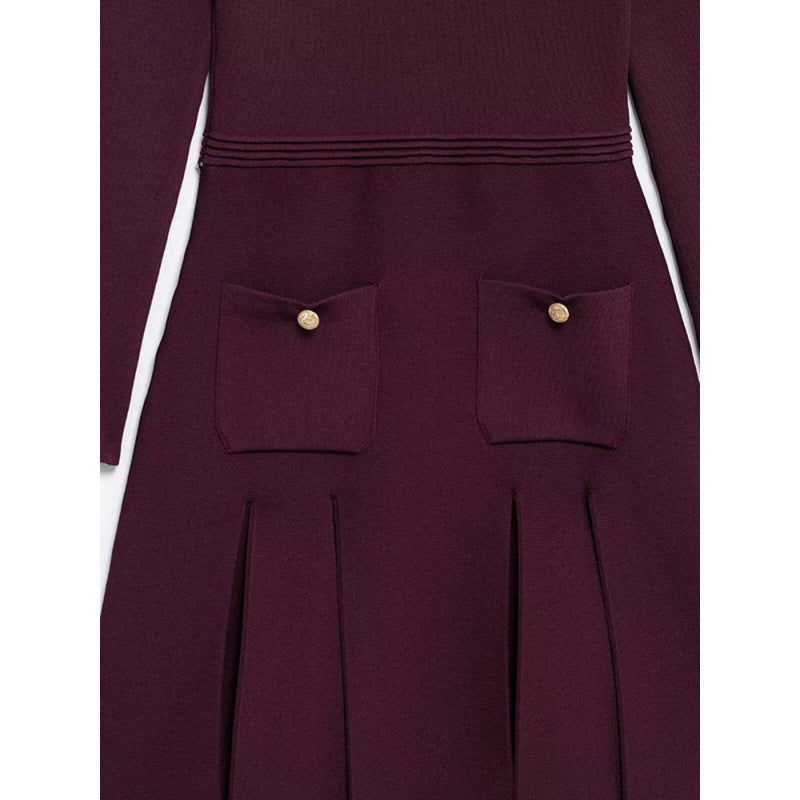Damen Strickkleid mit dekorativen Knopfdetails und praktischen Taschen Drune