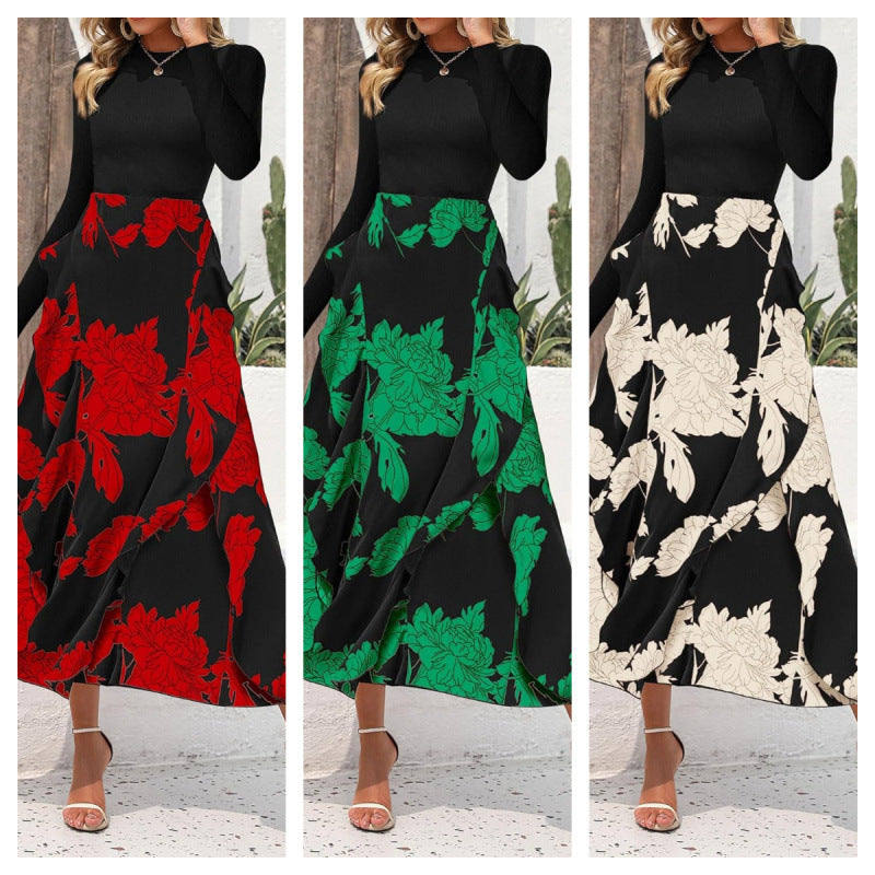 Damen Elegantes Maxikleid mit floralem Volant und langem Arm Drune