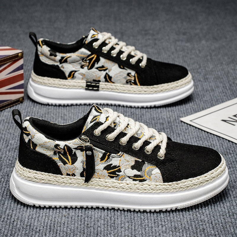 Damen gestickte Espadrille-Plateau-Sneaker mit floralem Jacquard, geflochtener Kordelsohle und gepolstertem Innenfutter Drune