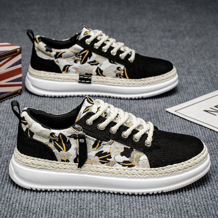 Damen gestickte Espadrille-Plateau-Sneaker mit floralem Jacquard, geflochtener Kordelsohle und gepolstertem Innenfutter Drune