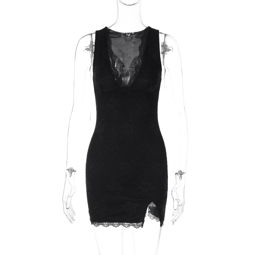 Damen figurumschmeichelndes Spitzenkleid mit V-Ausschnitt und feinen Details Drune