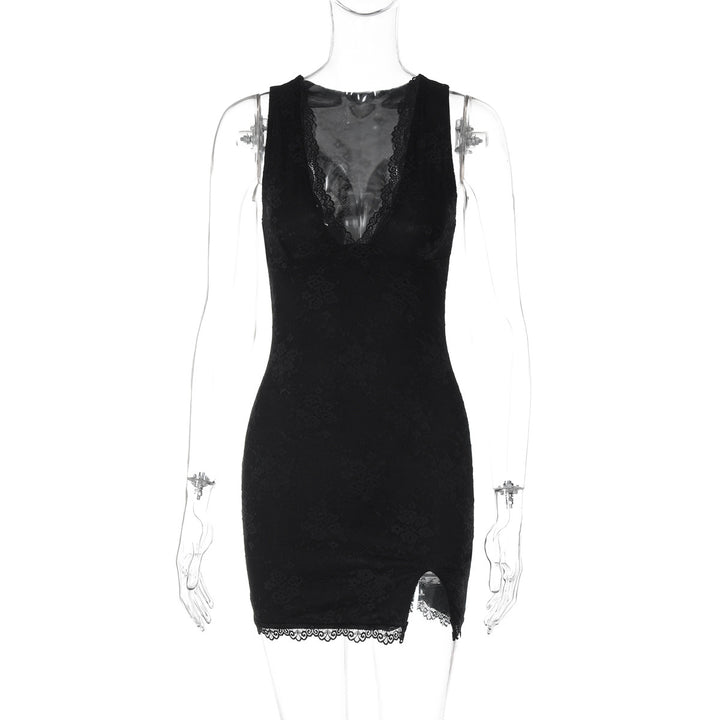Damen figurumschmeichelndes Spitzenkleid mit V-Ausschnitt und feinen Details Drune