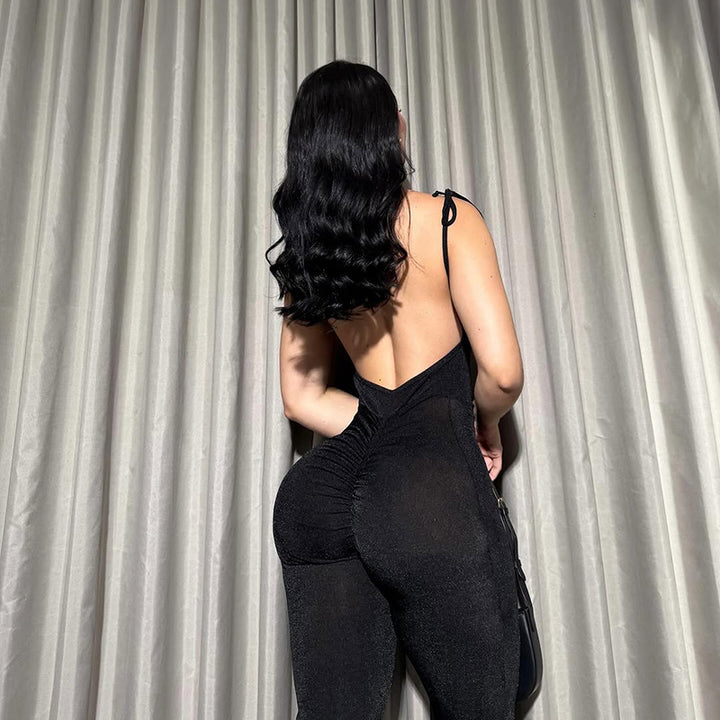 Damen eleganter Jumpsuit mit schmalem Schnitt und feinen Spaghettiträgern Drune