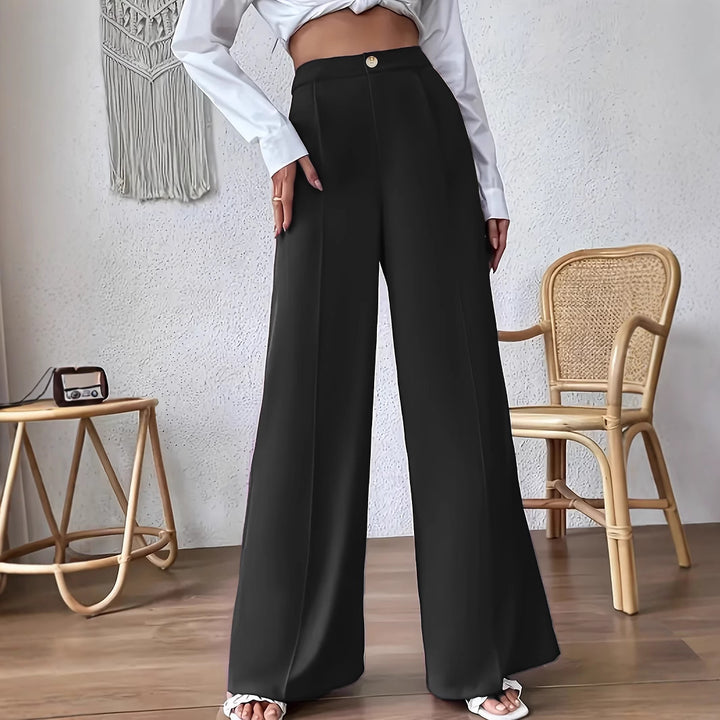 Damen weite Palazzo-Hose mit elegantem Hohe-Taillen-Schnitt und Knopf-Detail Drune