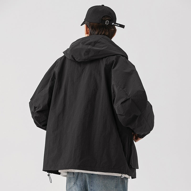 Damen Oversize Utility-Übergangsjacke mit Kapuze, Mehrfach-Taschen & Kordelzug Drune
