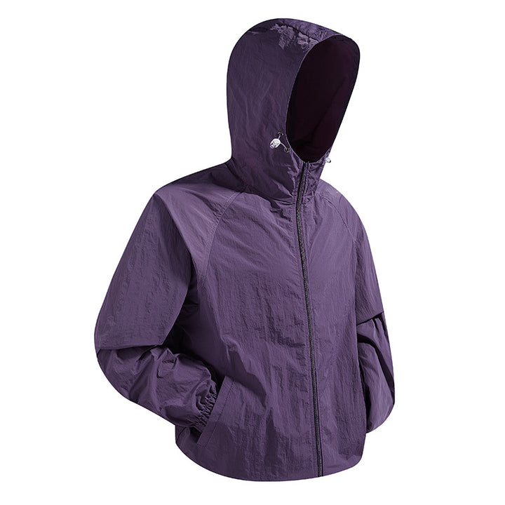 Unisex Leichte packbare Kapuzen‑Windjacke mit wasserabweisender Ripstop‑Hülle und verstellbarer Kapuze Drune
