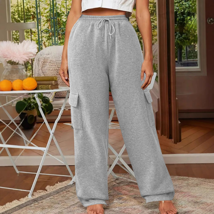 Damen Weiche Cargo-Loungehose mit elastischem Bund und weitem Bein Drune