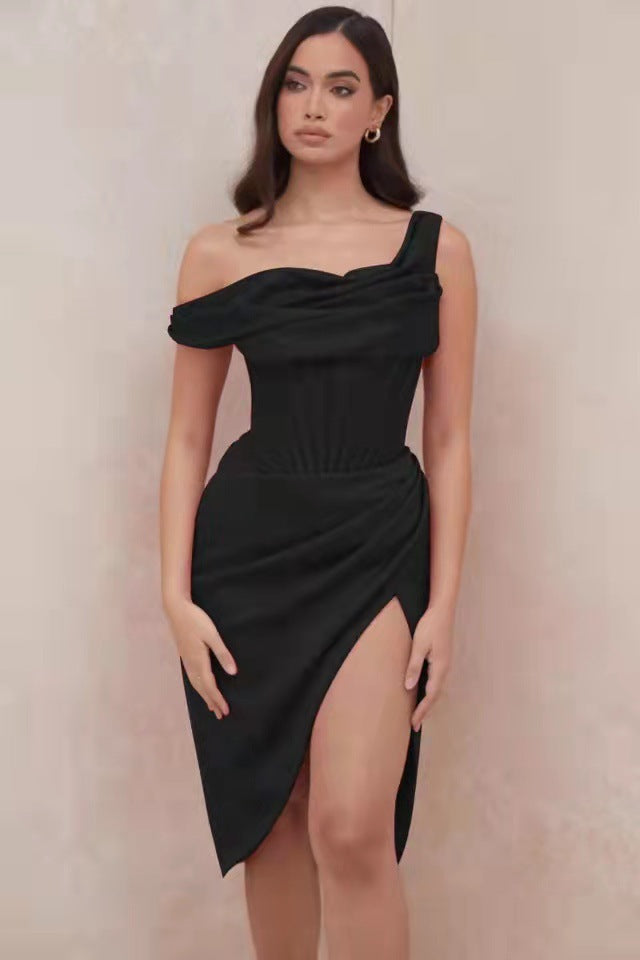 Damen Elegantes Wickelkleid mit asymmetrischem Saum und sexueller Silhouette Drune