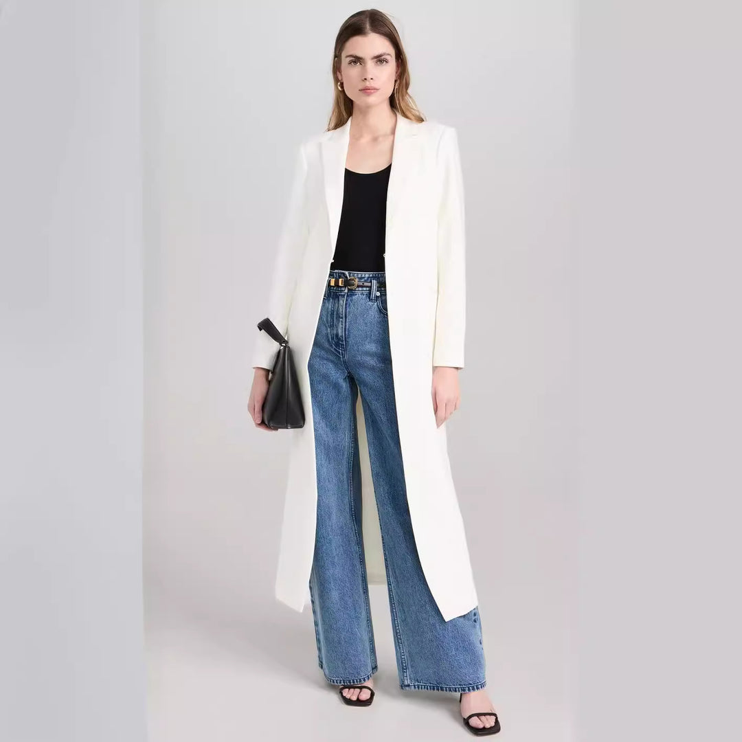 Damen Longline-Mantelblazer mit offenem Frontschlitz und schmaler Silhouette Drune