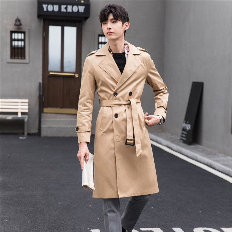 Herren Wasserabweisender Trenchcoat mit Doppelreihe, klassischem Revers und Taillengürtel Drune