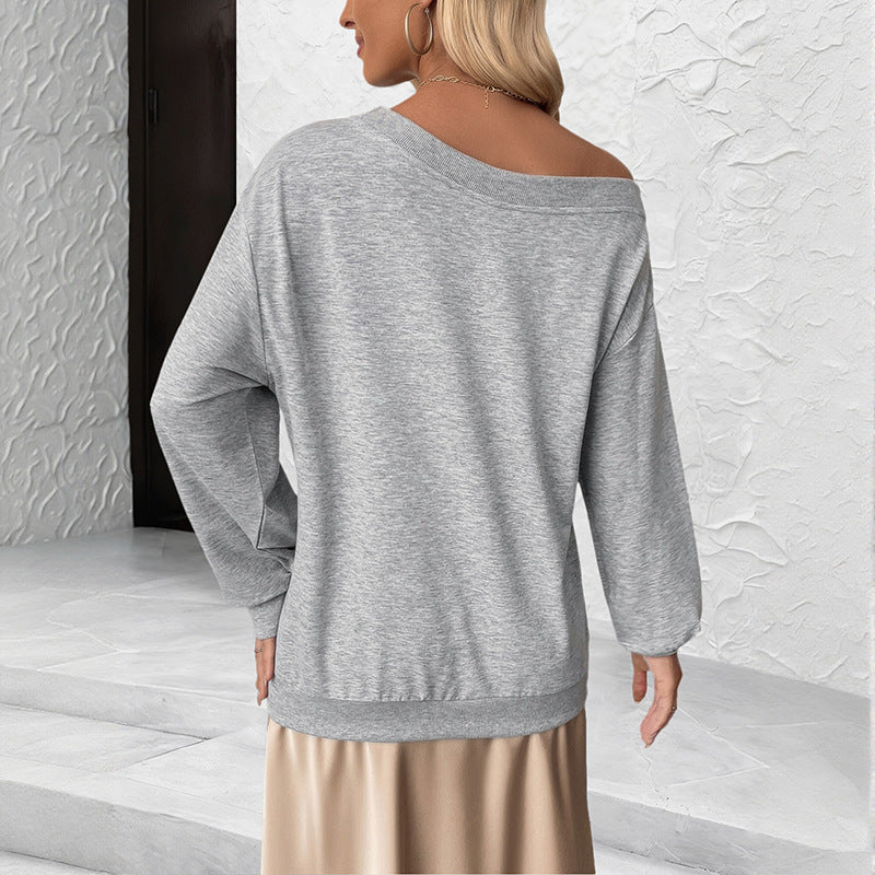 Damen Lockeres Off-Shoulder Sweatshirt mit 3D-Blütenapplikation und überschnittener Schulter Drune