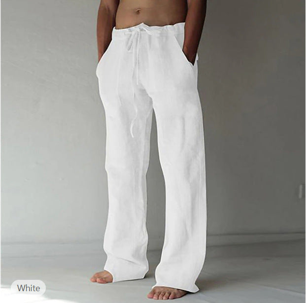Herren Leinenhose mit weitem Schnitt Kordelzug und Seitentaschen Drune