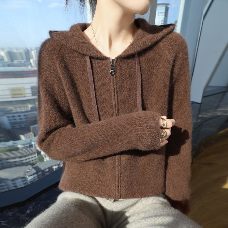 Damen Kuschelige Kapuzenjacke mit weichem Material und Reißverschluss Drune
