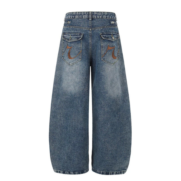 Damen Weite Denim-Palazzo-Jeans mit dekorischen Riegelnähten und Zierknopf-Details Drune