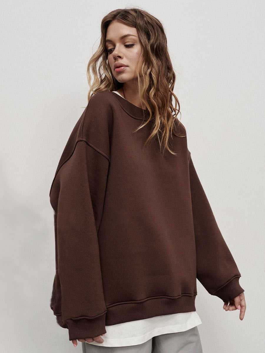 Damen Oversized Sweatshirt mit dropped Shoulder und weichem Fleece-Waren Drune