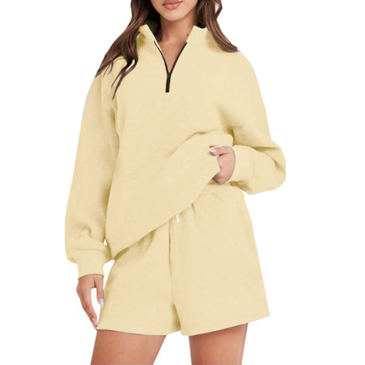 Damen Sportlicher Sweatshirt-Hosen-Set mit hohem Kragen und praktischem Reißverschluss Drune