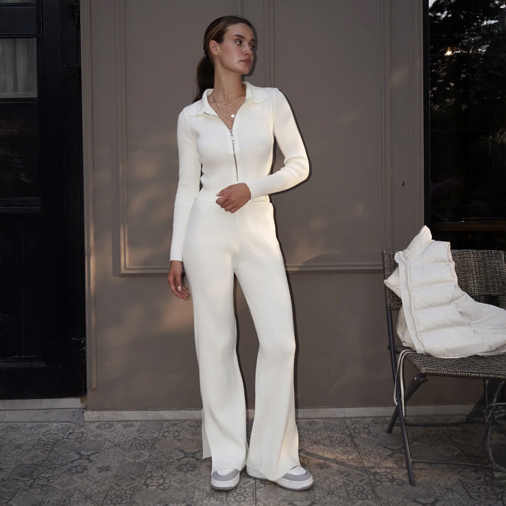 Damen Elegante Strick-Sweatanzug mit Reißverschluss Drune