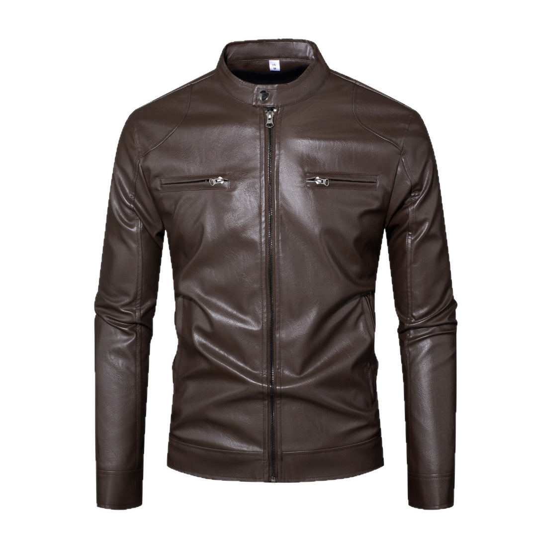 Herren Slim-Fit Lederjacke im Bikerstil mit Stehkragen, Reißverschlusstaschen und weichem Lammnappa Drune