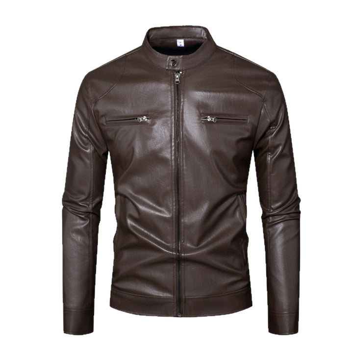 Herren Slim-Fit Lederjacke im Bikerstil mit Stehkragen, Reißverschlusstaschen und weichem Lammnappa Drune
