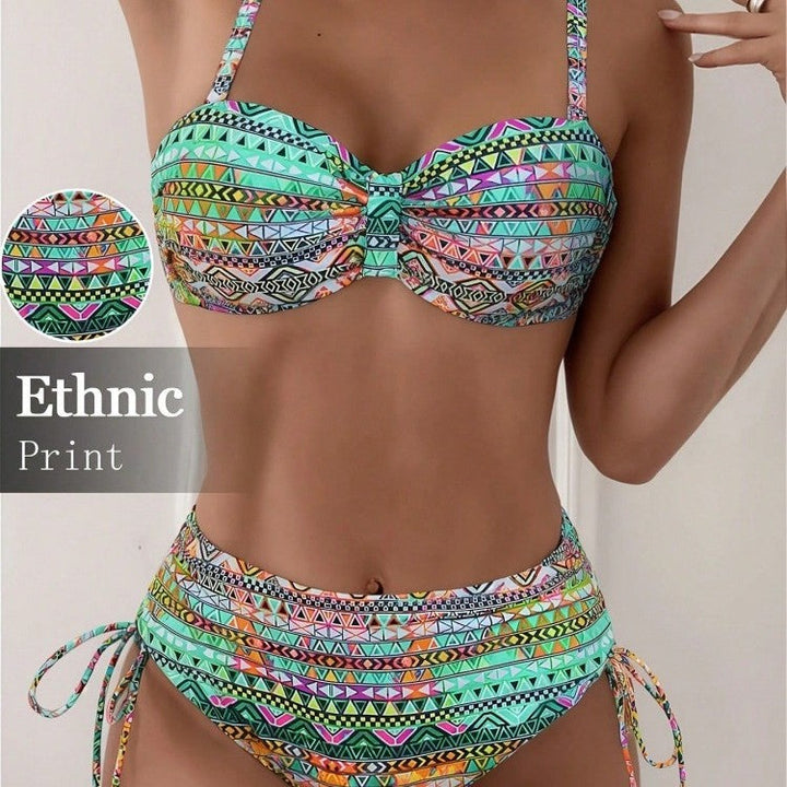 Damen Bikini-Set mit ethnischem Druck und verstellbaren Trägern Drune