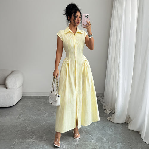 Damen Maxikleid mit klassischem Hemdblusen-Design und eleganten Falten Drune