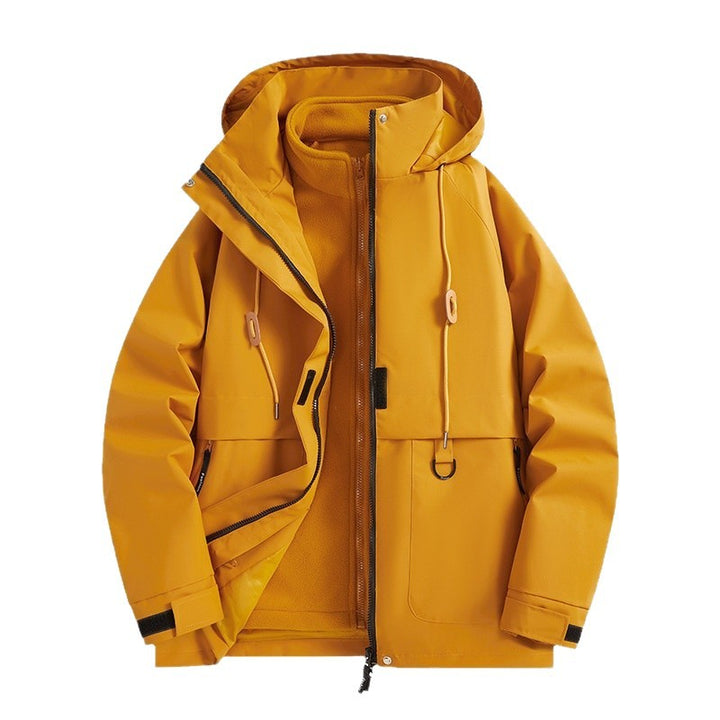 Herren Mehrlagige Softshell-Utilityjacke mit integriertem Fleece-Innenjackett, Kordelzugkapuze und Multifunktions-Taschen Drune