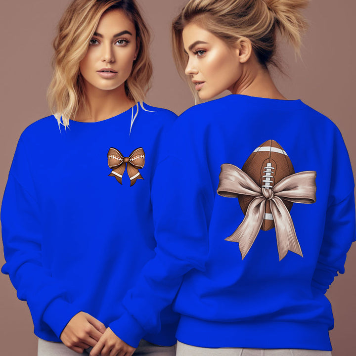 Damen Sweatshirt mit niedlichem Footballmotiv und Schleifenakzent Drune