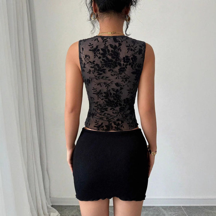 Damen nan figurbetontes Spitzenbody mit tiefem V-Ausschnitt, floraler Samtstruktur und Tüllbesatz Drune