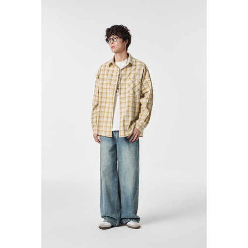 Unisex Oversize Karo-Hemdjacke aus leichter Baumwollmischung mit aufgesetzter Brusttasche Drune