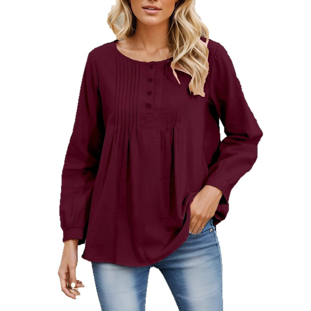 Damen Bluse mit Falten und Knopfleiste Drune