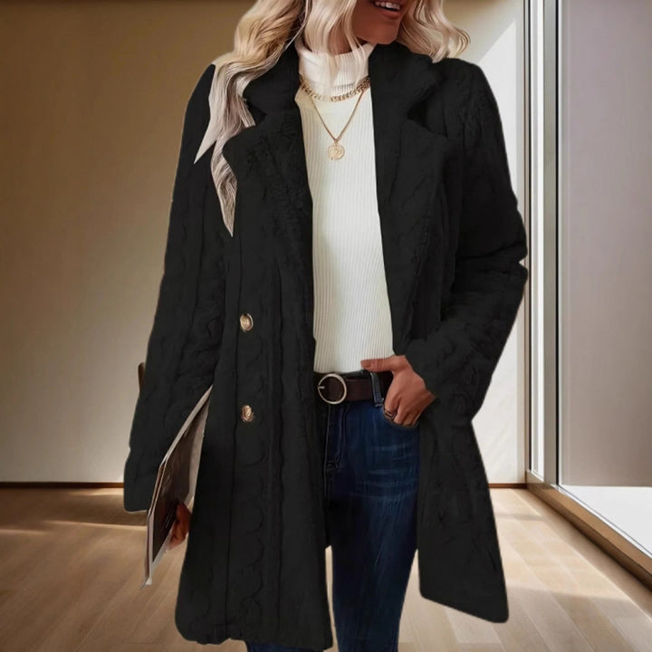 Damen Midilanger Teddy-Mantel mit Zopfmuster, Reverskragen und doppelt geknöpfter Front Drune