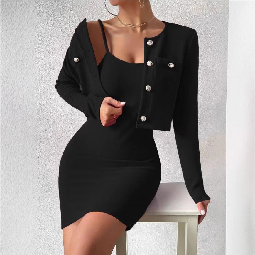Damen elegantes Jumpsuit-Set mit taillierter Jacke und schimmernden Knöpfen Drune